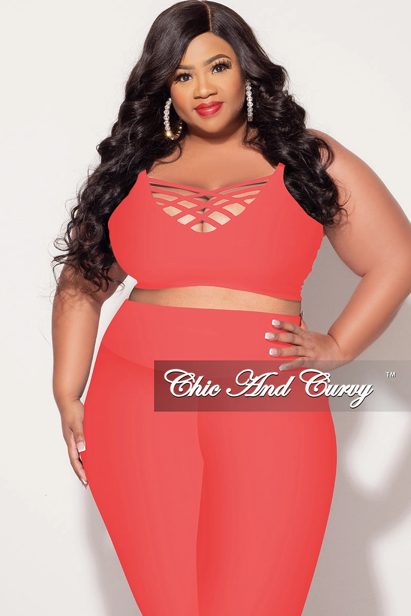 Formal Look Final Sale Plus Size Spaghetti Strap Triple Criss Cross Front Bralette in Coral