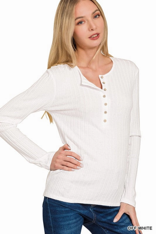 Lilah Ribbed Long Sleeve Button Down Top RecycledBlend AthleisureInspired