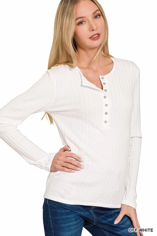 Lilah Ribbed Long Sleeve Button Down Top Quick Dry Technology