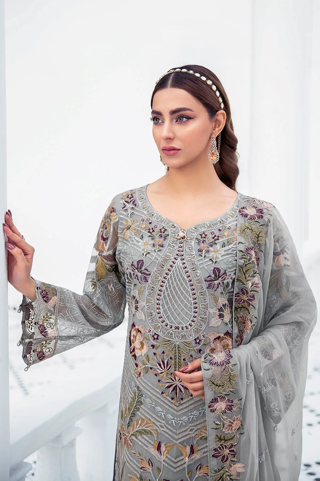 Latest Fancy Salwar Kameez in Light Grey Shade #PF370