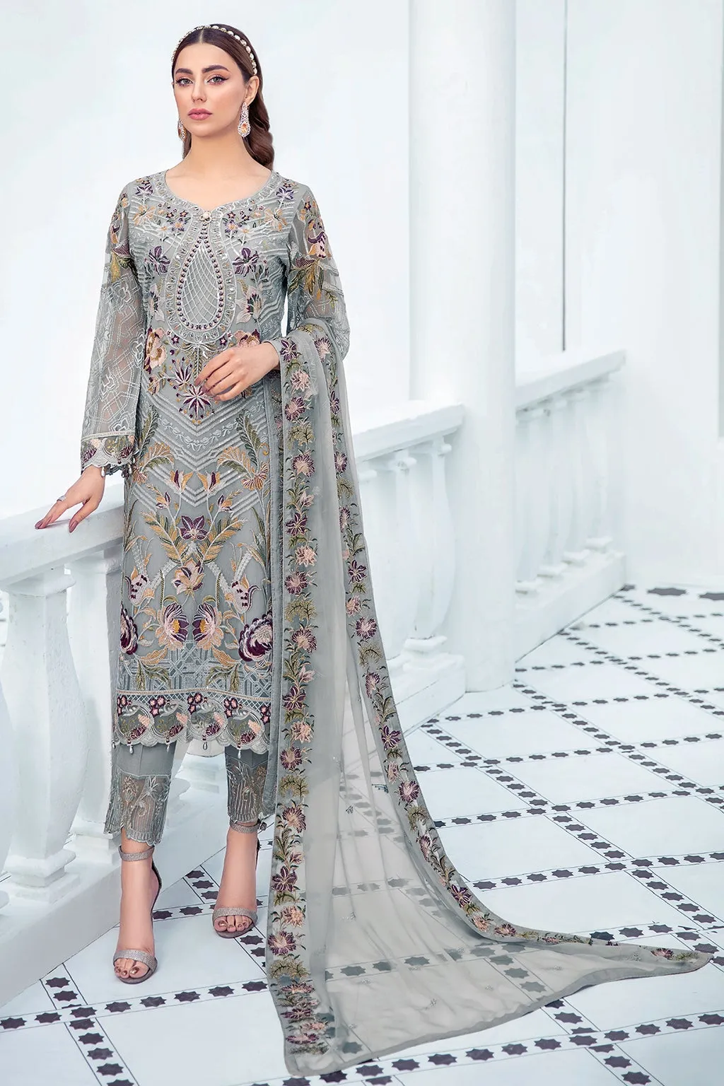 Latest Fancy Salwar Kameez in Light Grey Shade #PF370