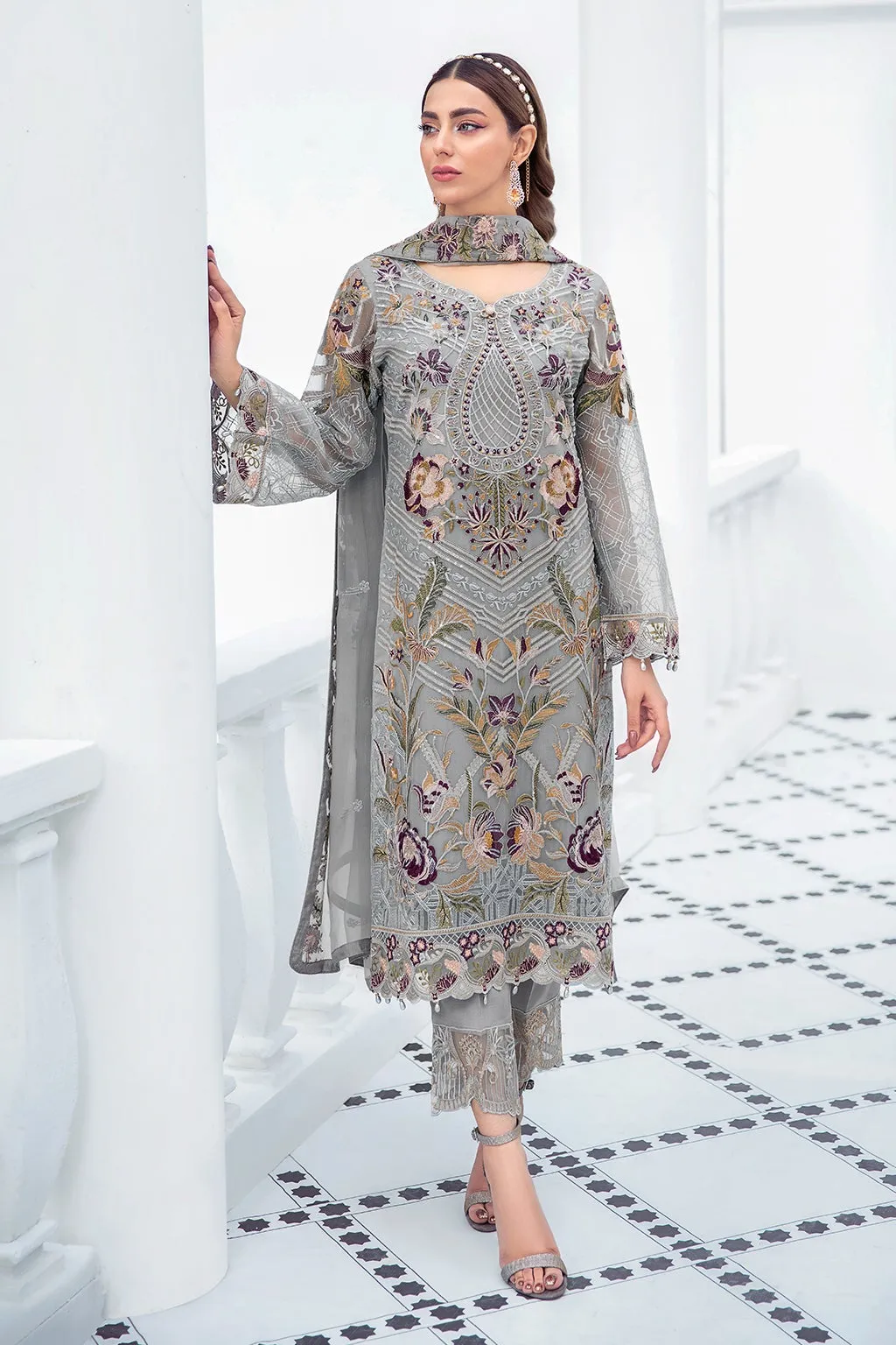 Latest Fancy Salwar Kameez in Light Grey Shade #PF370