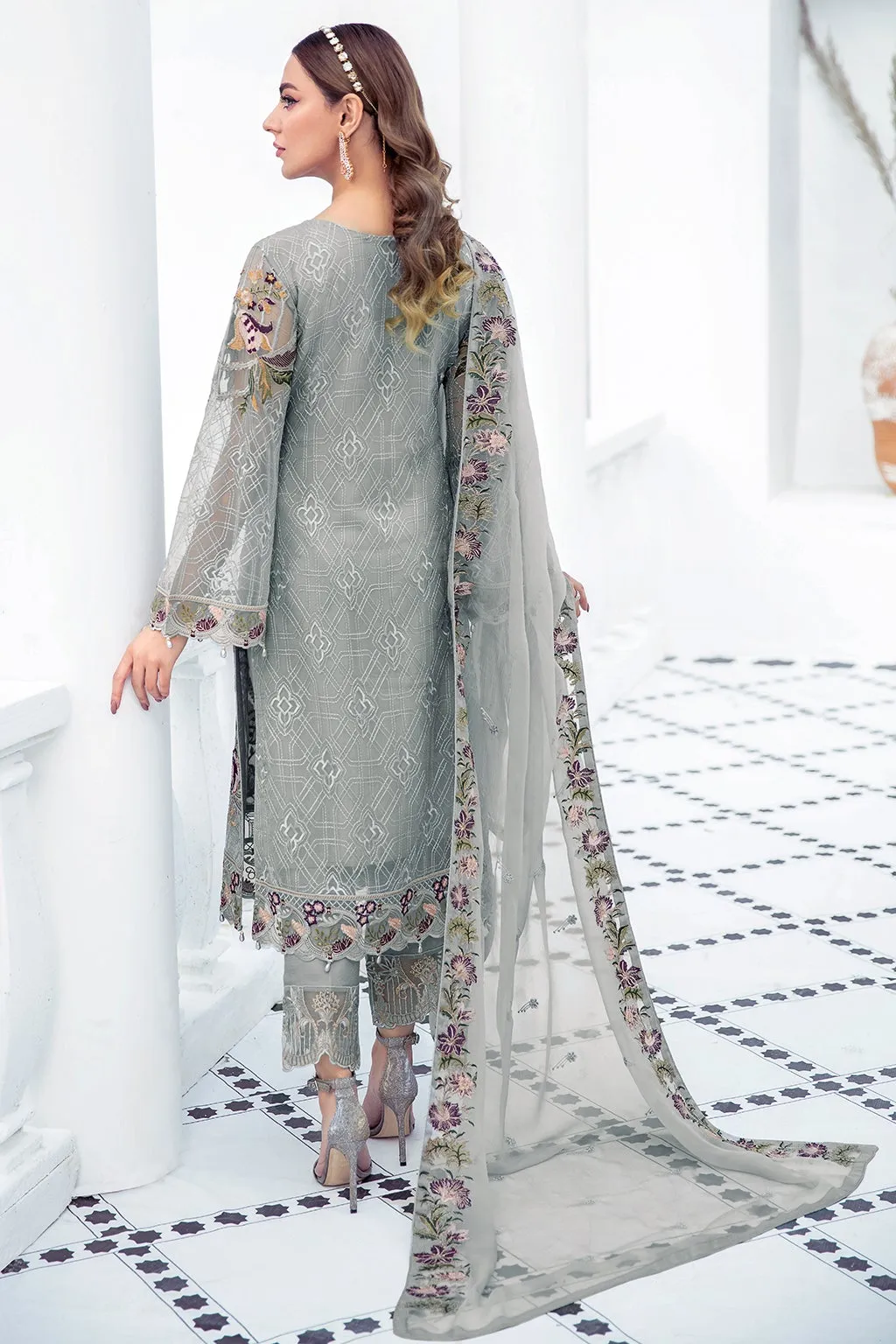 Latest Fancy Salwar Kameez in Light Grey Shade #PF370