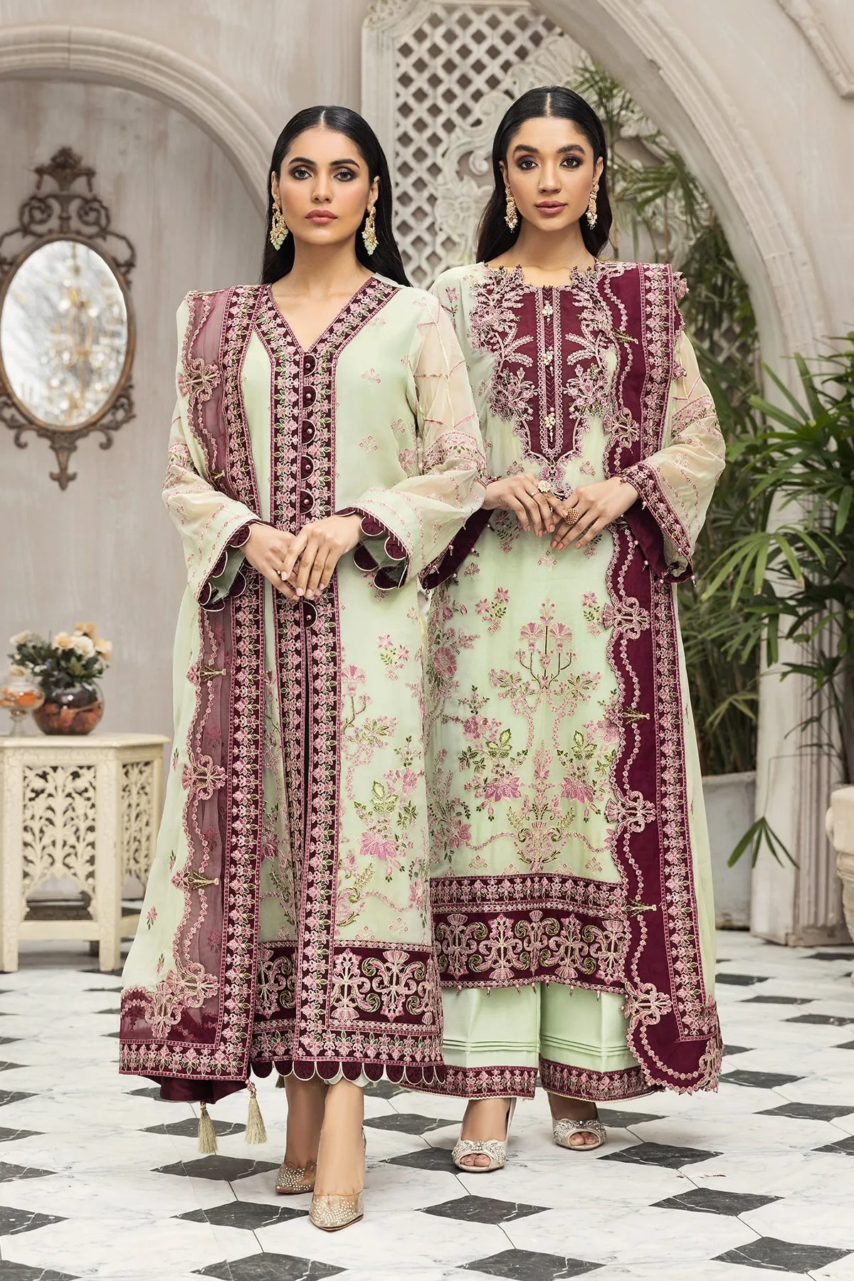 Latest Gown Dress Pakistani in Pistachio Shade #PF464