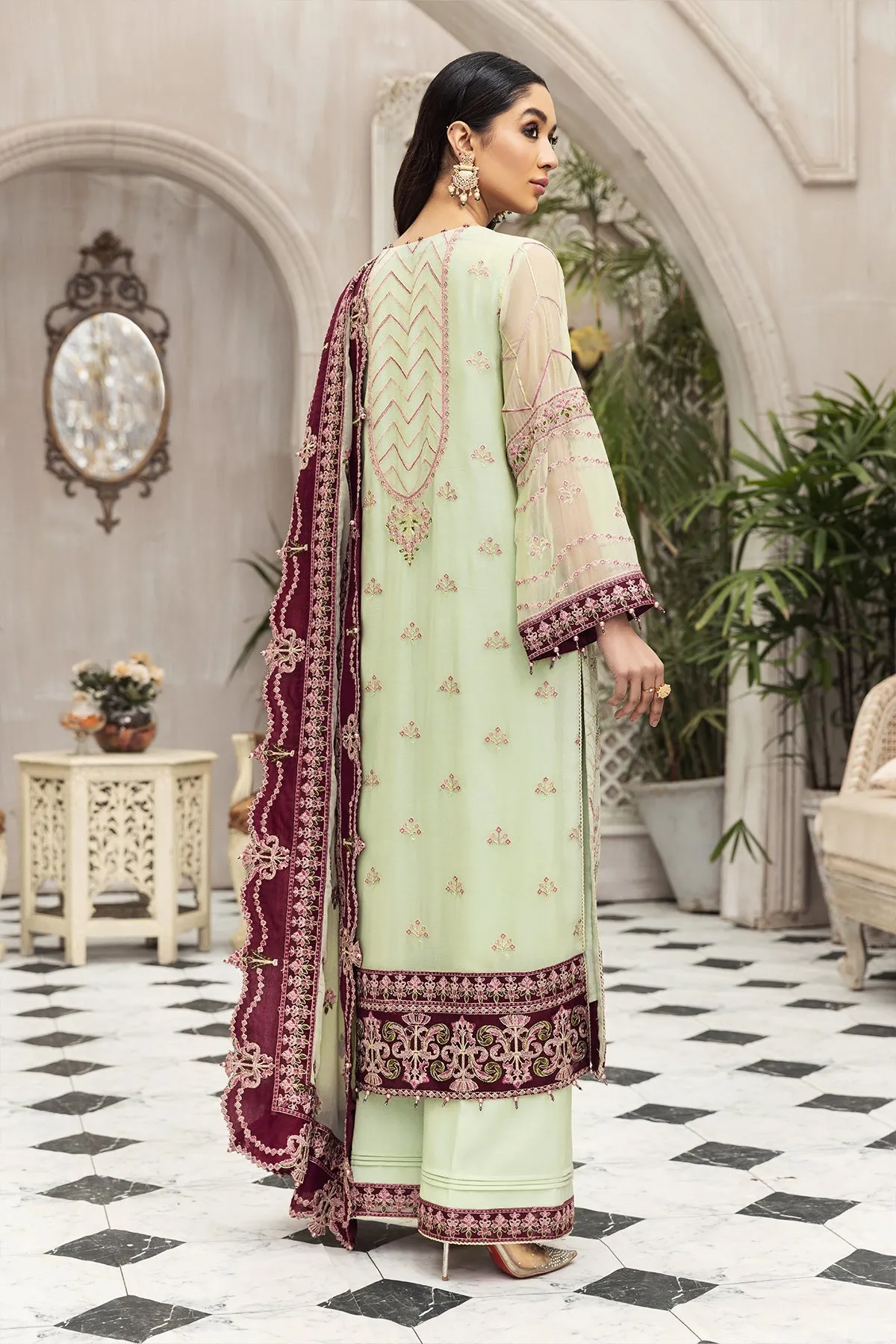 Latest Gown Dress Pakistani in Pistachio Shade #PF464