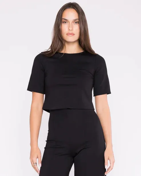 Curved Hemline Ponte Short Sleeve Top