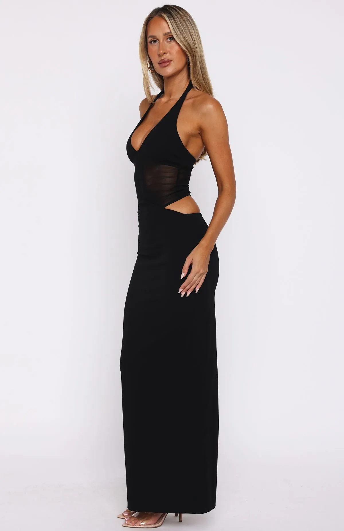 WeightedHem MoistureWicking Material No Notes Needed Halter Maxi Dress Black