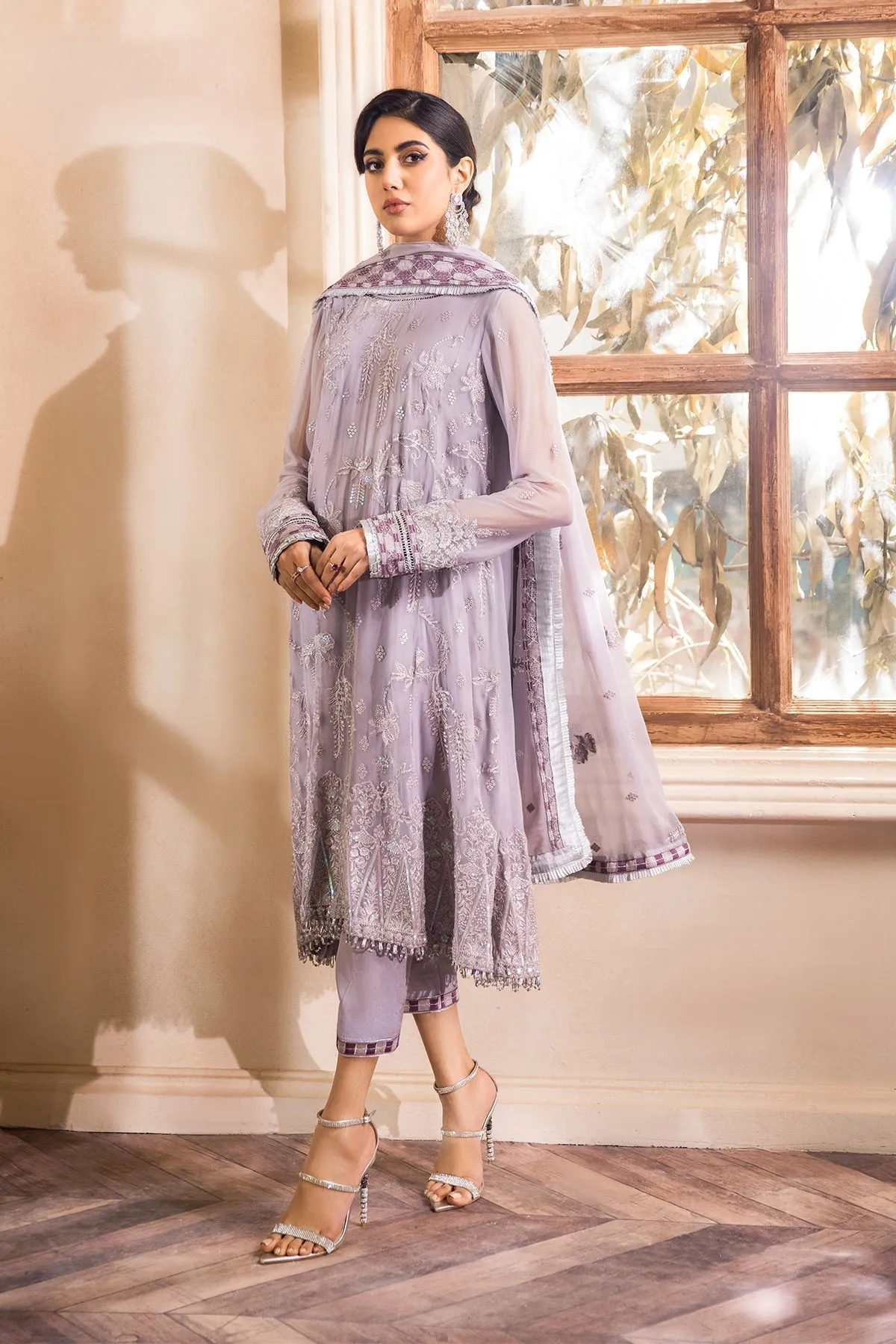 Lavender Pakistani Dress with Fine Embroidery #PF438