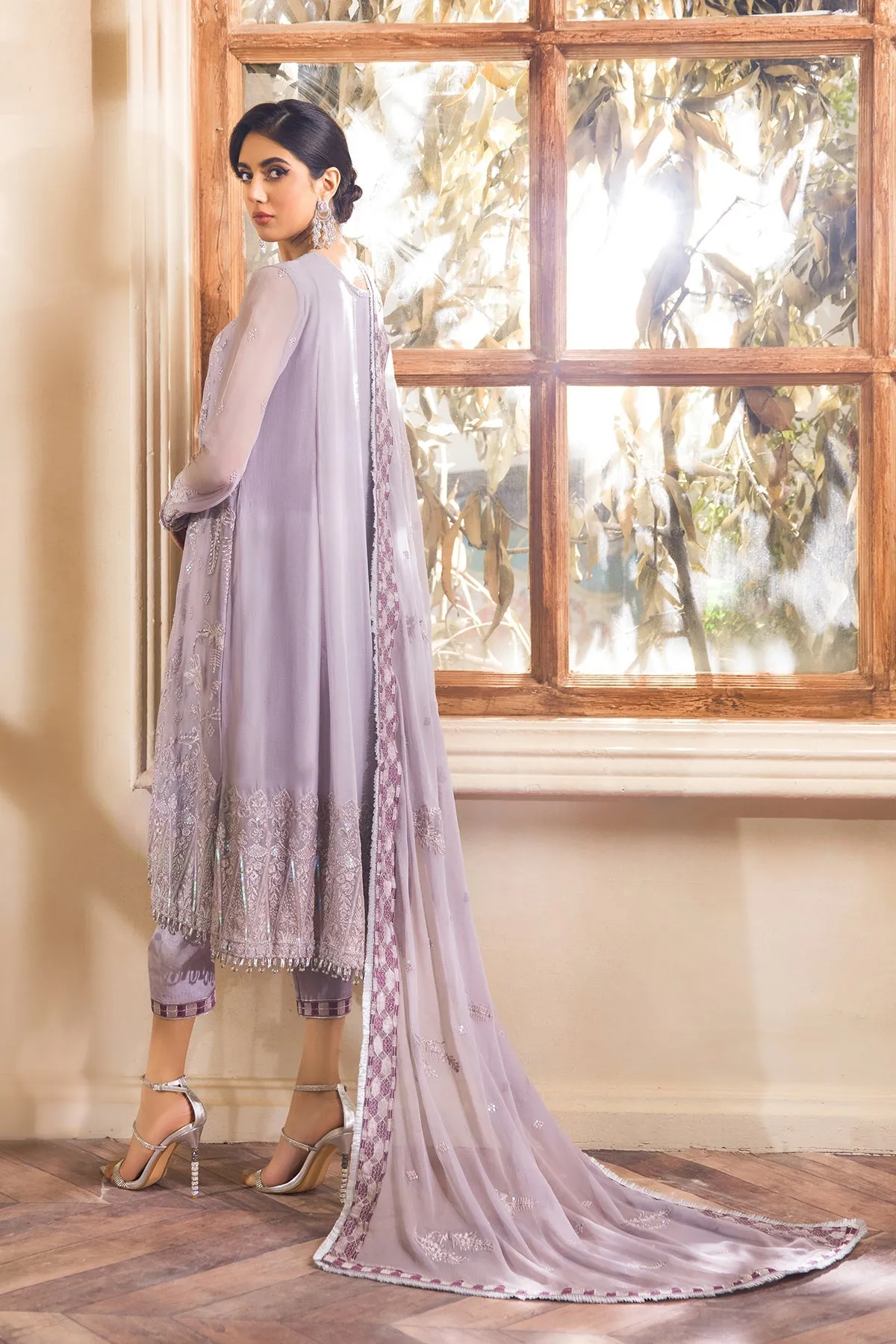 Lavender Pakistani Dress with Fine Embroidery #PF438