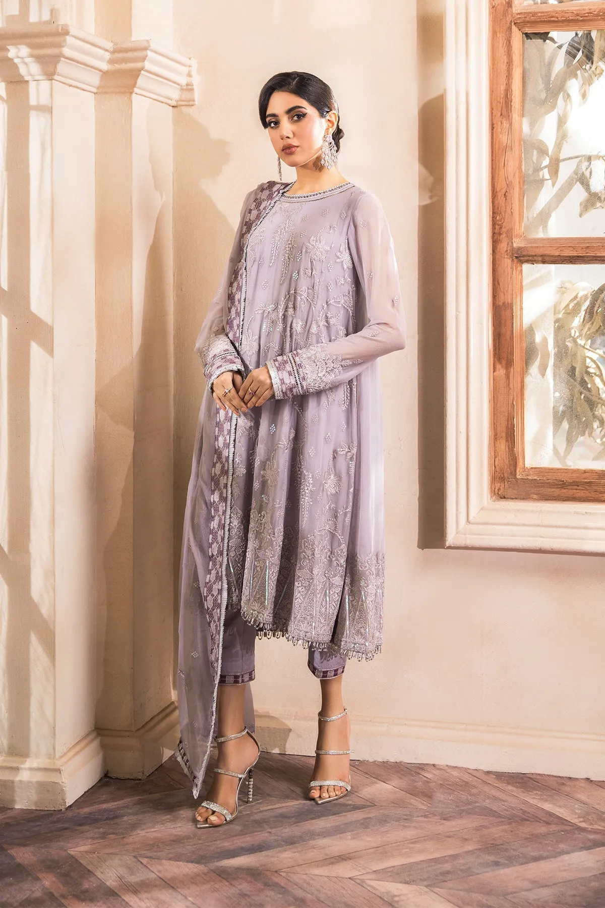 Lavender Pakistani Dress with Fine Embroidery #PF438