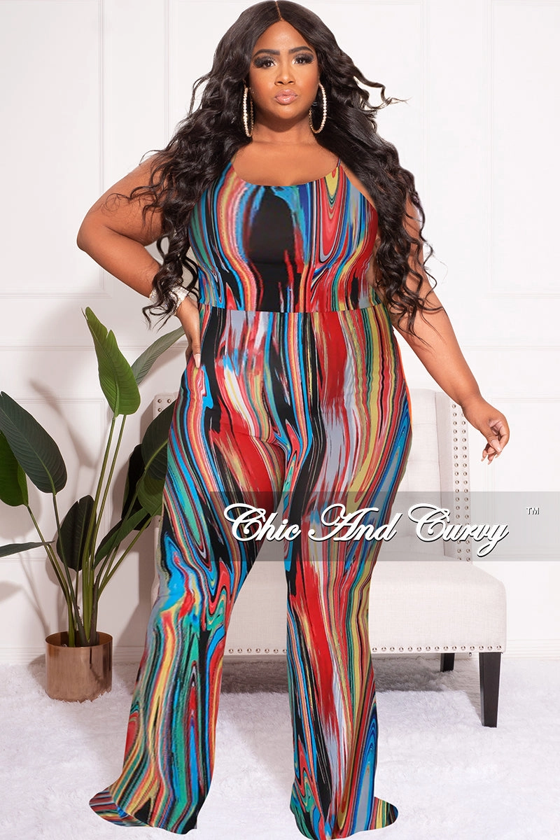 Casual Performance Wear Recycled Polyester Final Sale Plus Size Spaghetti Strap Jumpsuit in Multi-Color Print