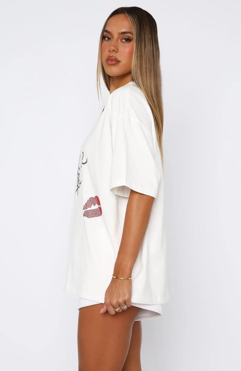 Pepper You In Kisses Oversized Tee White Sporty Top