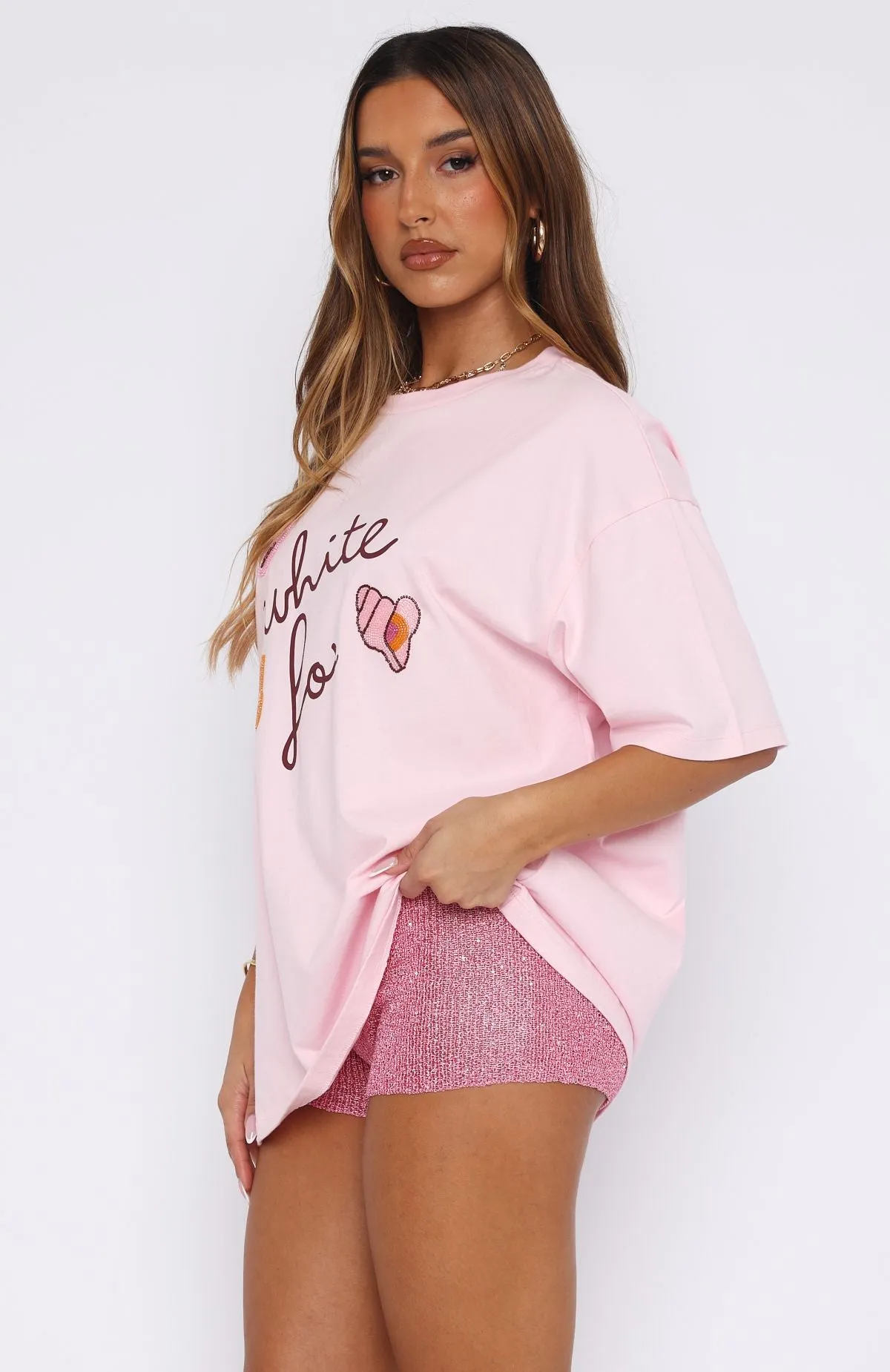 Sweet Bloom Oversized Tee Pink Easy Care Material Lightweight Weave