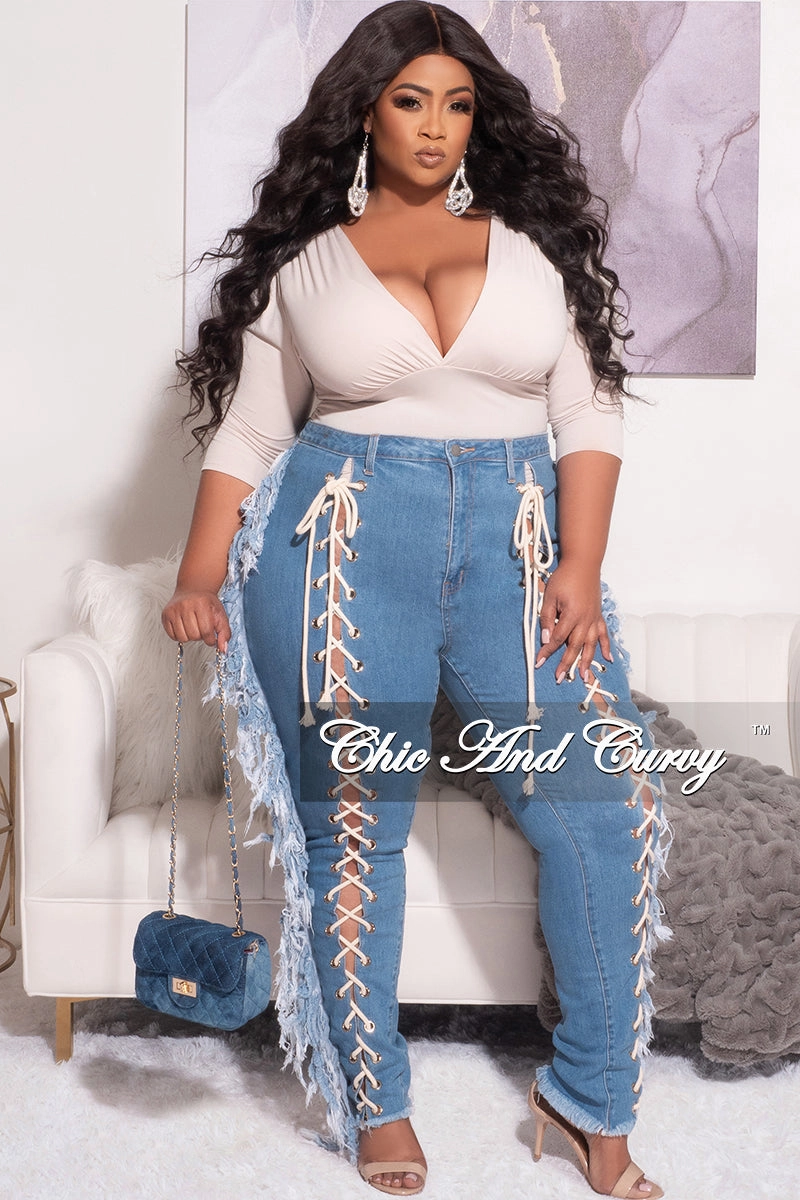 RuggedDurability Final Sale Plus Size Deep V Top with Ruched Sides in Tan Taupe