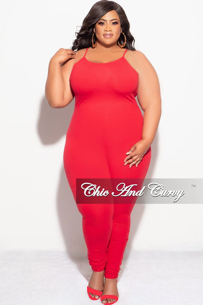 ErgonomicArticulatedDesign Quick Dry Fit Final Sale Plus Size Spaghetti Strap Catsuit Unitard in Red