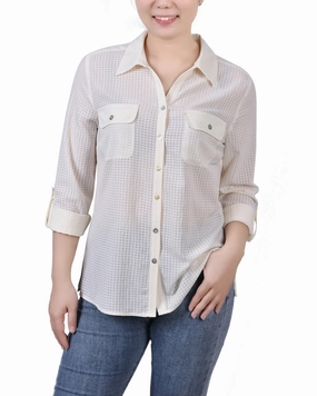 Petite 3/4 Sleeve Windowpane Blouse EasyClean EcoFriendlyDye