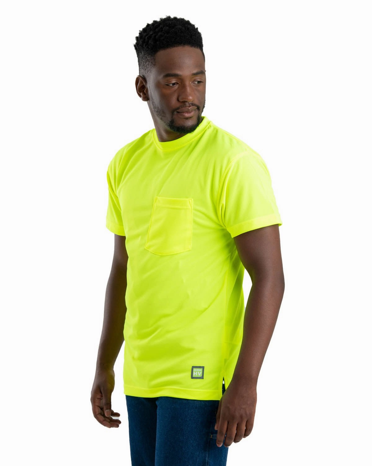 Berne Mens Yellow Polyester Enhanced Visibility S/S Tee S/S Textured Finish Gym Wear