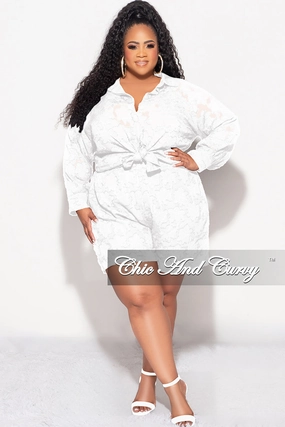 Final Sale Plus Size 2pc Collar Button Up Top And Short Set In White Urban Edge Wind Resistance