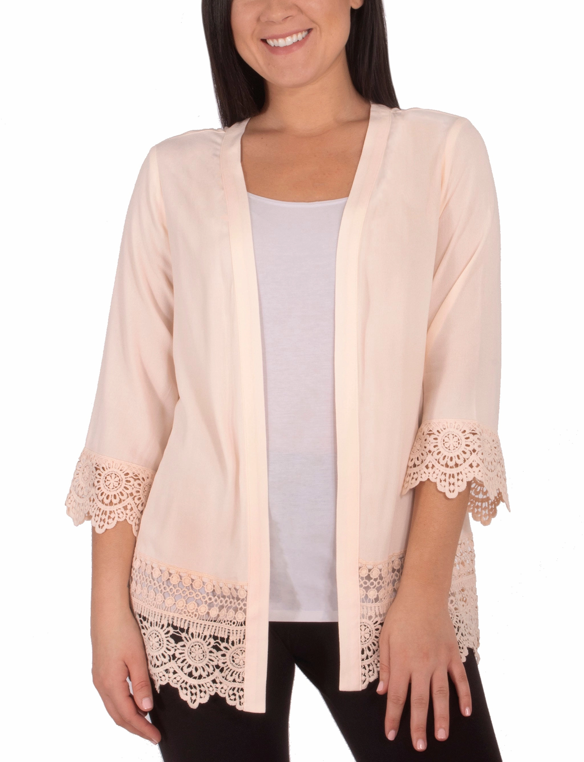 Long Cardigan With Crochet-Trimmed Cuffs And Hem Breathable Underarm Gussets AntiOdorTechnology