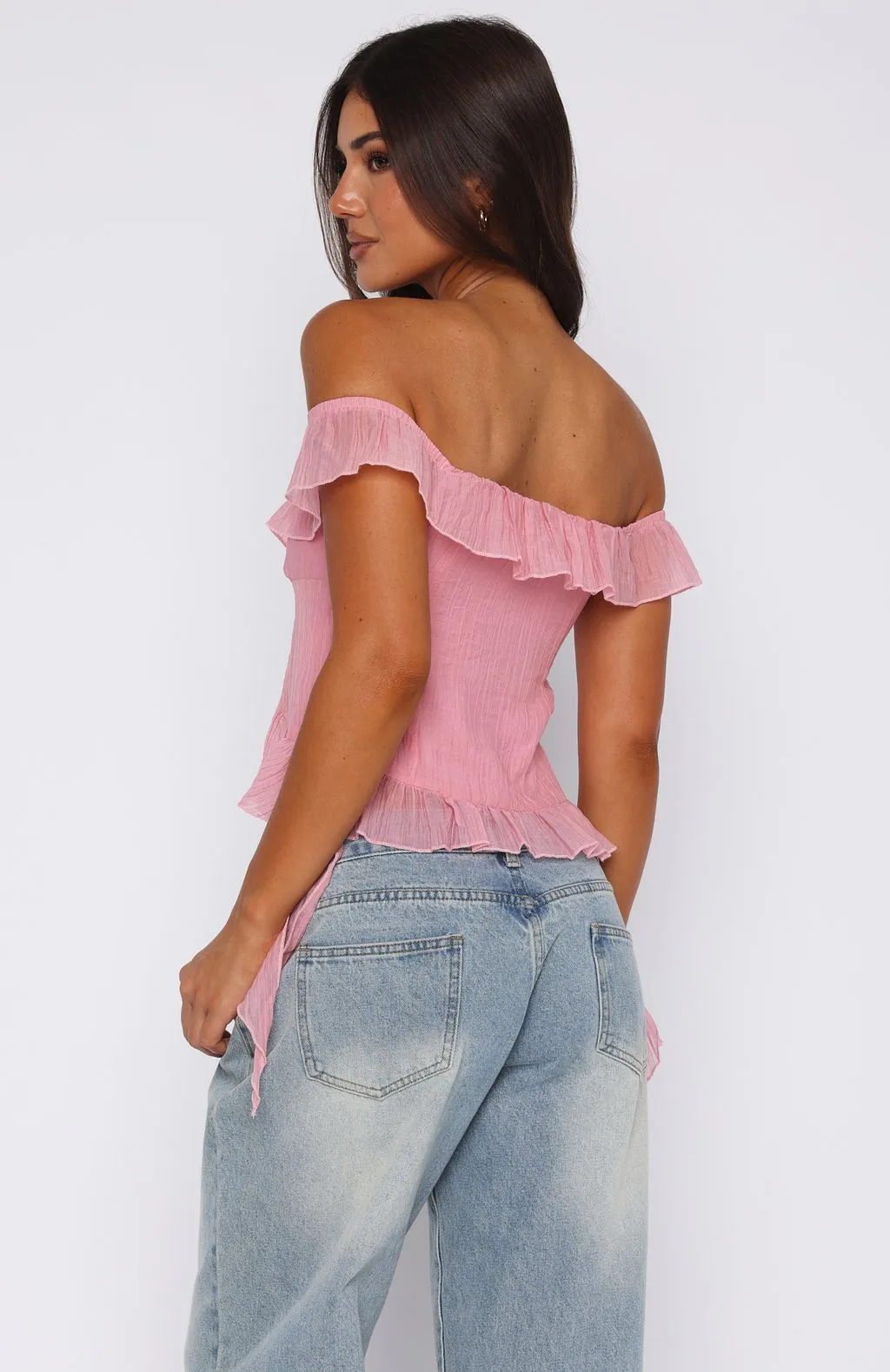 High Density Weave Love The View Off Shoulder Top Candy