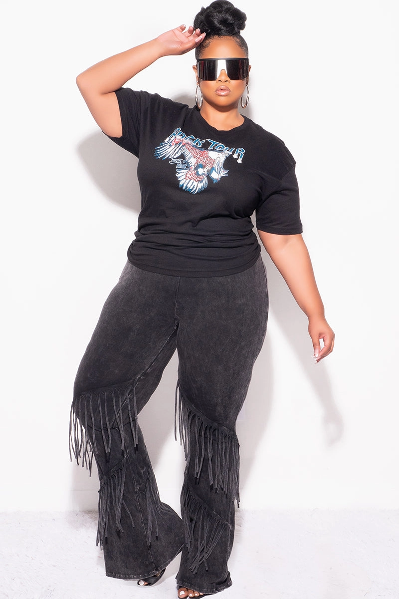 Final Sale Plus Size "Rock Tour'" Graphic Top in Black and Blue Urban Comfort