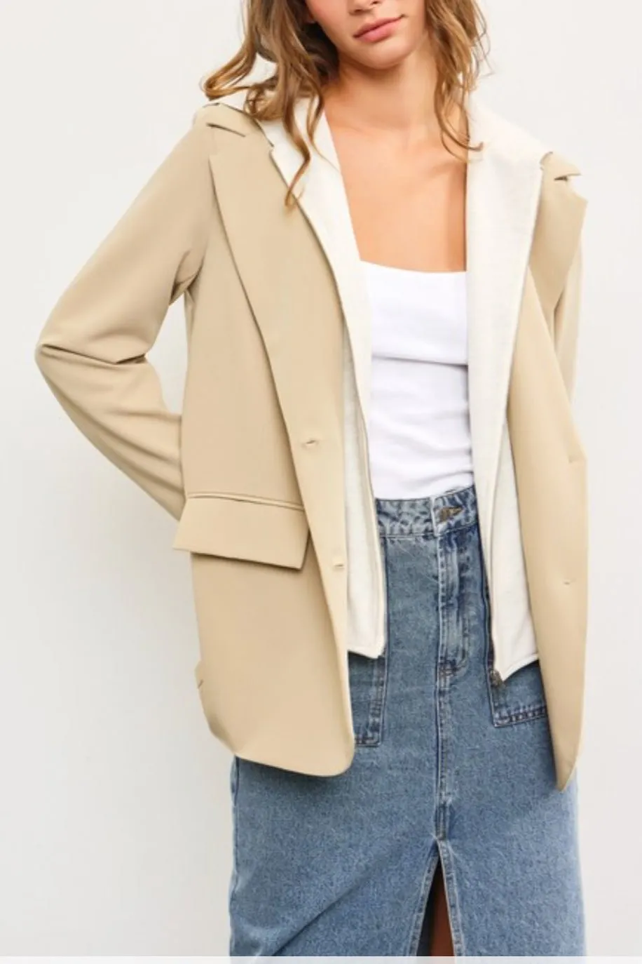 Layton Layered Zip Up Hoodie Blazer