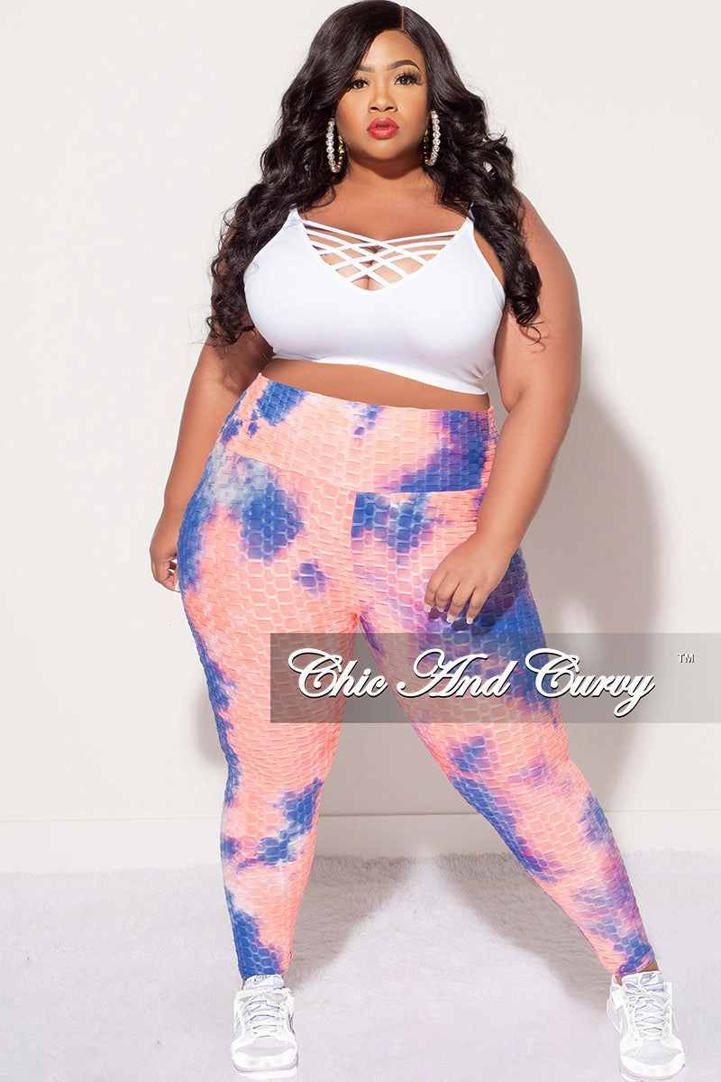 Modular Attachment Snug Waist Final Sale Plus Size Honey Comb Leggings in Pink and Blue Tie Dye (Pants Only)