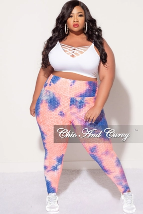 Modular Attachment Snug Waist Final Sale Plus Size Honey Comb Leggings in Pink and Blue Tie Dye (Pants Only)