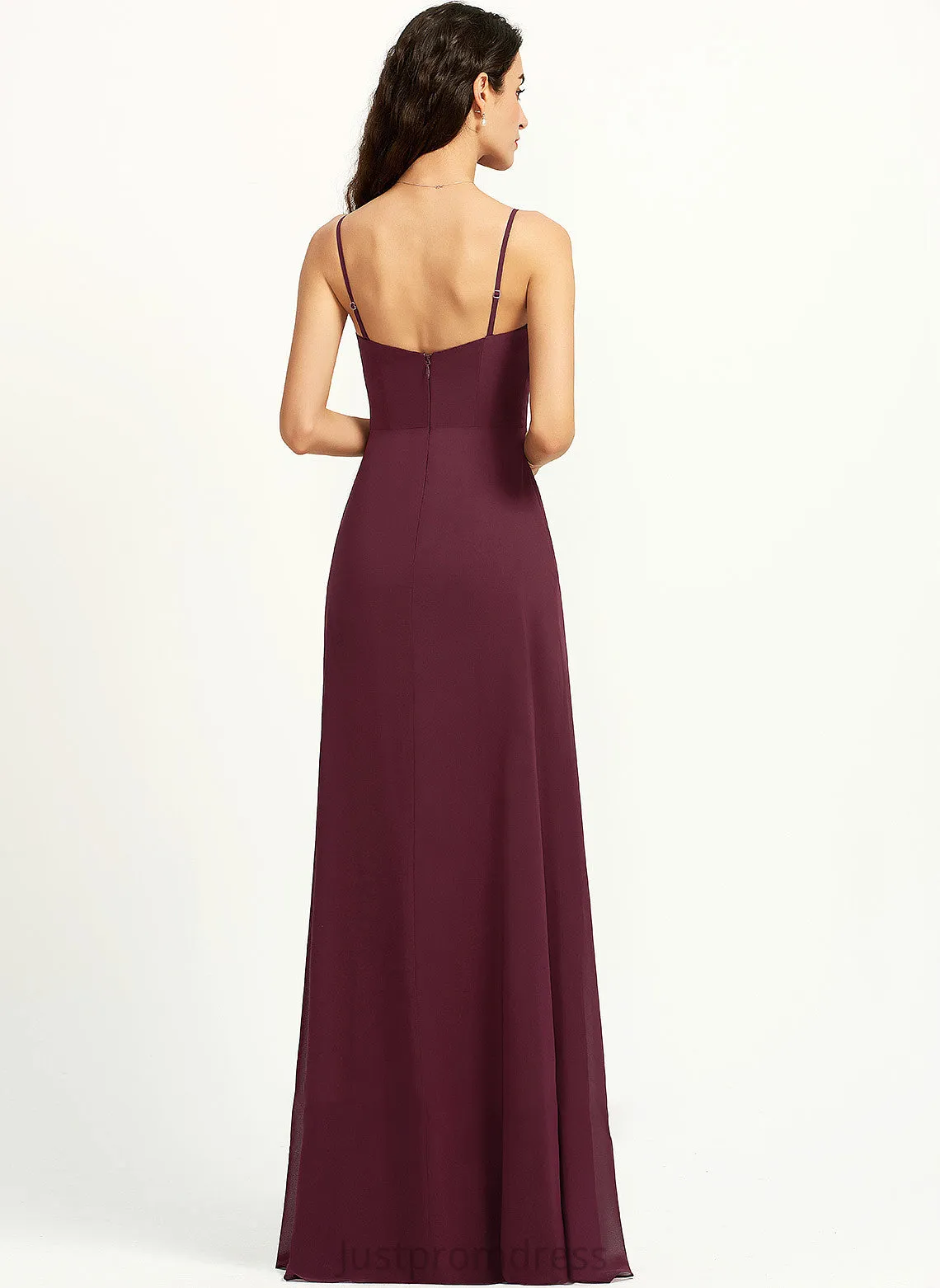 Length Ruffle Sheath/Column Floor-Length Silhouette Embellishment V-neck SplitFront Neckline Fabric Gwendoline Sleeveless Bridesmaid Dresses