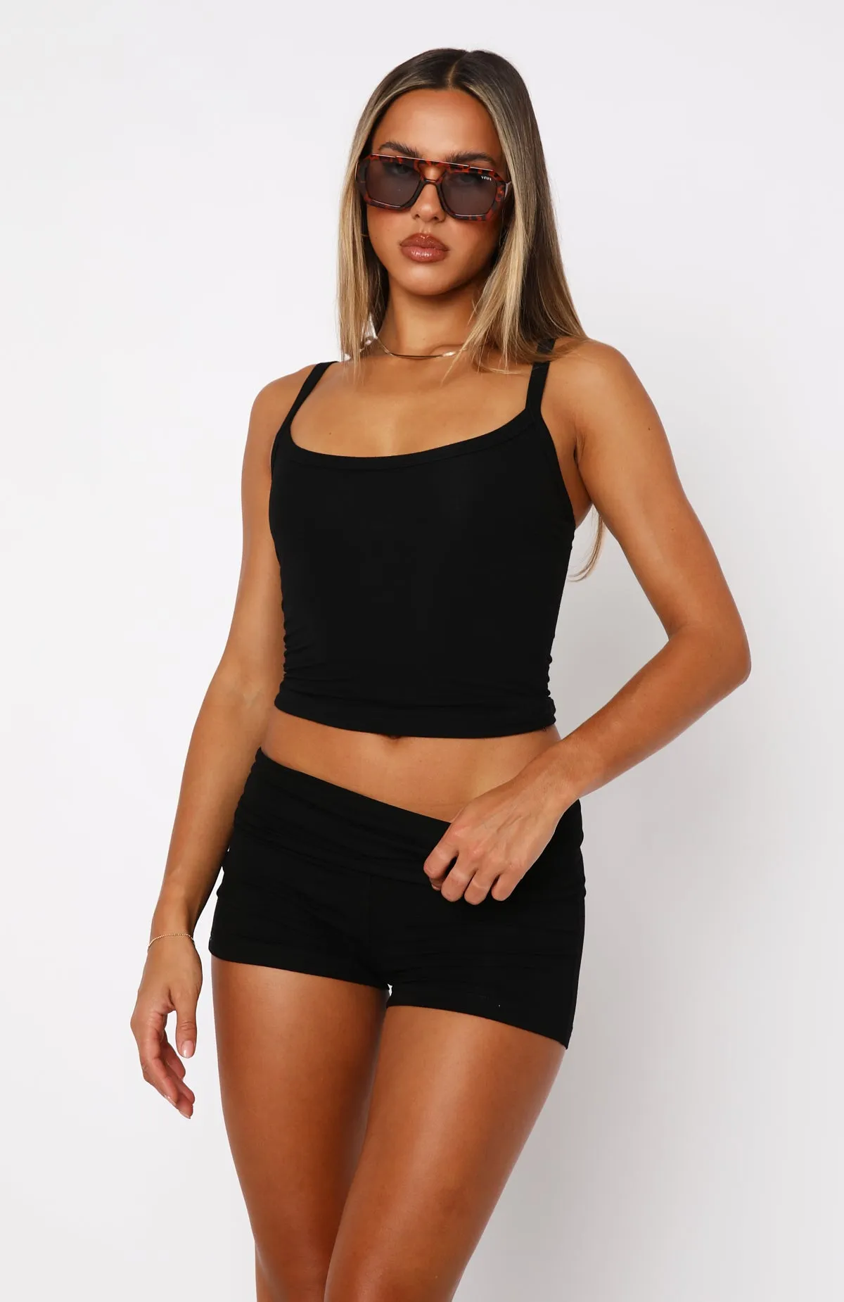 Beach Vibe Let's Catch Up Booty Shorts Black