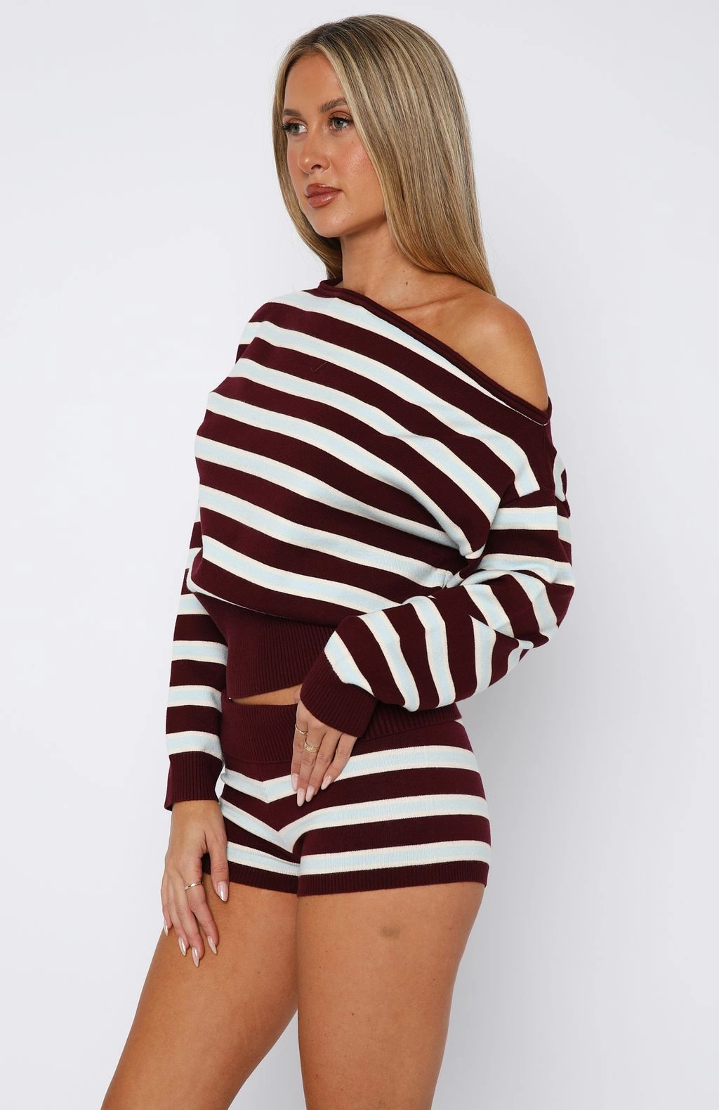 Durable Quality Everything To Everybody Booty Shorts Burgundy Stripe