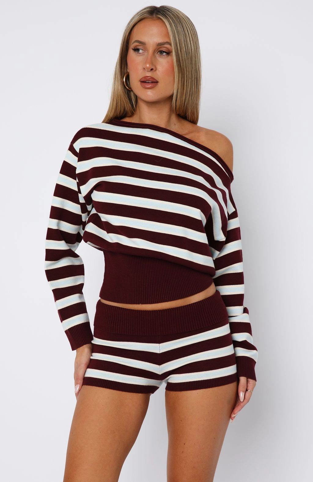 Everything To Everybody Booty Shorts Burgundy Stripe Comfortable Cut Moisture Wicking Technology