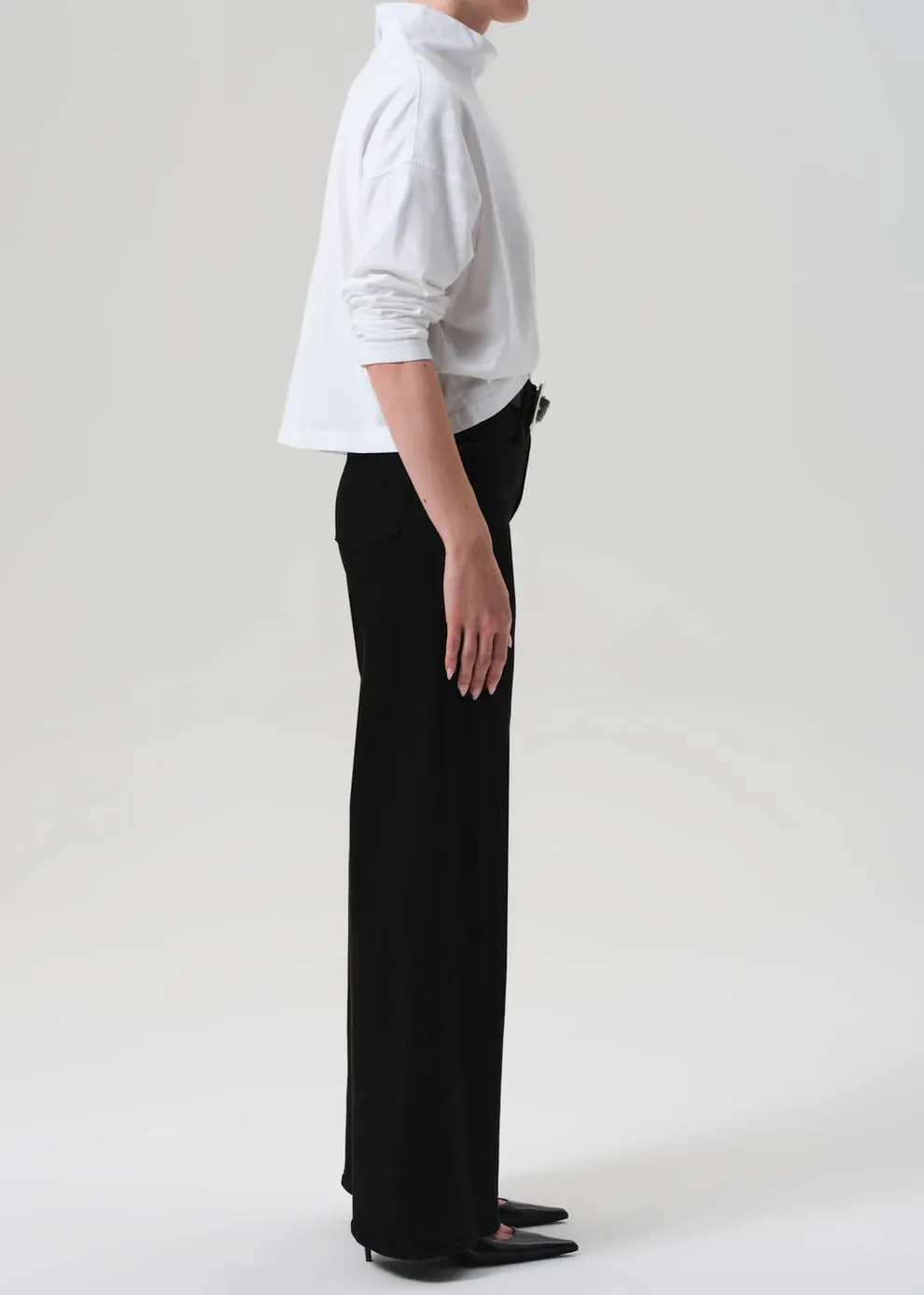 Double Stitched Lyra Long Wide Leg - Plush Black