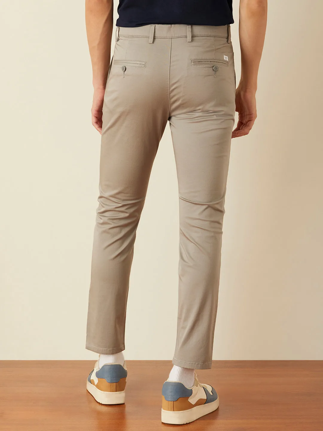 Light Grey Cotton Stretch Slim Fit Trousers