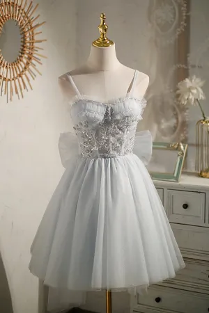 Light Grey Mini Sequins Party Dress Homecoming Dress With Beads