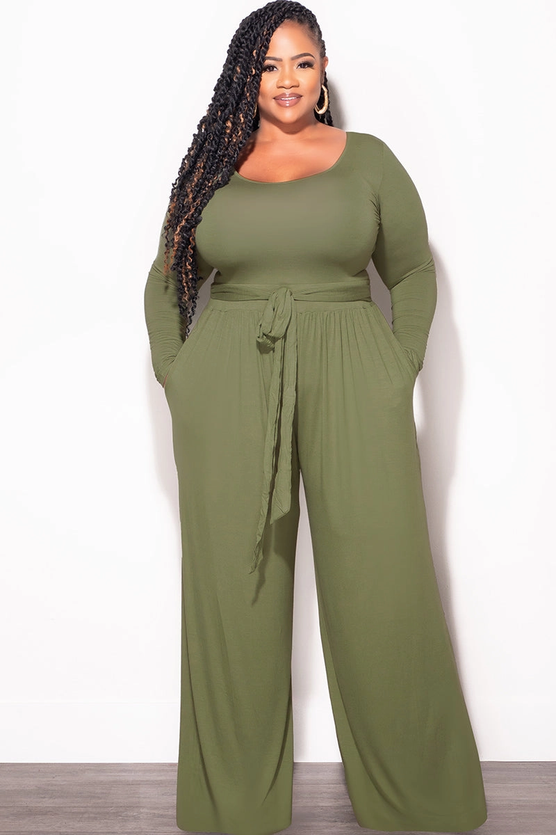 Anti Pilling Treatment Sporty Stretch Fit Final Sale Plus Size 2pc Crop Top and Palazzo Pant Set in Sage