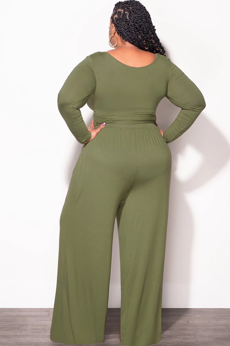 Final Sale Plus Size 2pc Crop Top and Palazzo Pant Set in Sage Comfort Fit