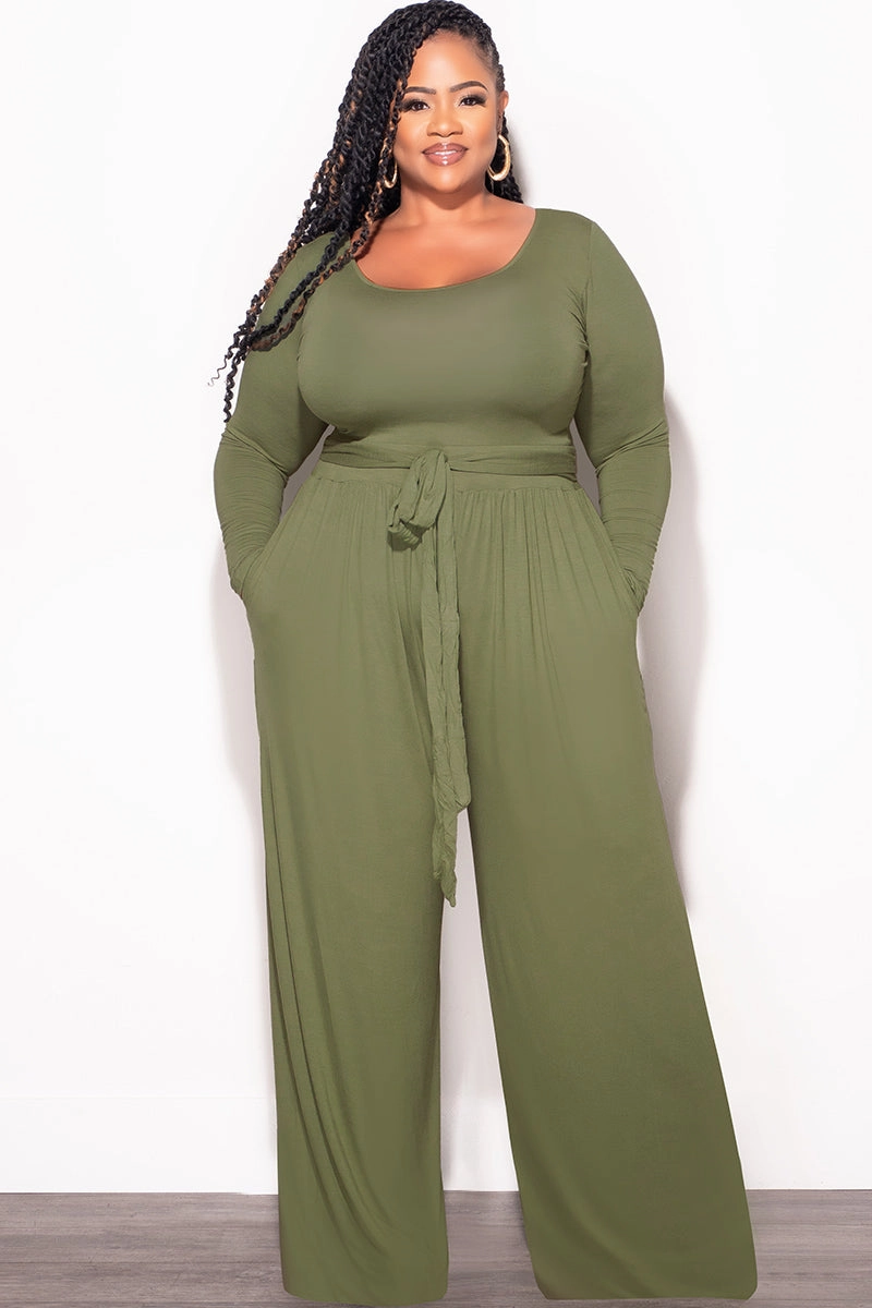 Fit Freedom Final Sale Plus Size 2pc Crop Top and Palazzo Pant Set in Sage