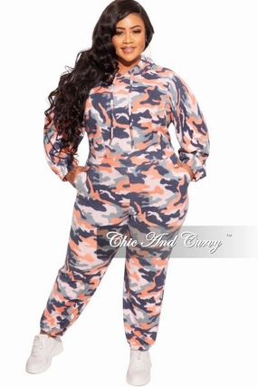 Smart Layer Full Comfort Final Sale Plus Size Jogger Set in Orange Camo Print