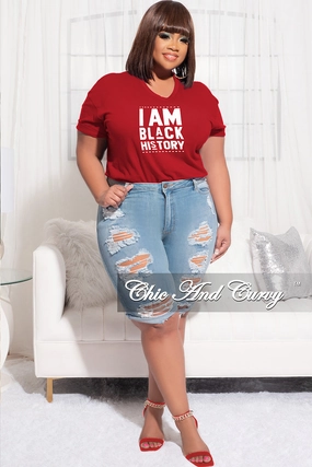 Final Sale Plus Size Short Sleeve Crew Neck I Am Black History T-Shirt in Red Compact Fit Layer Ready