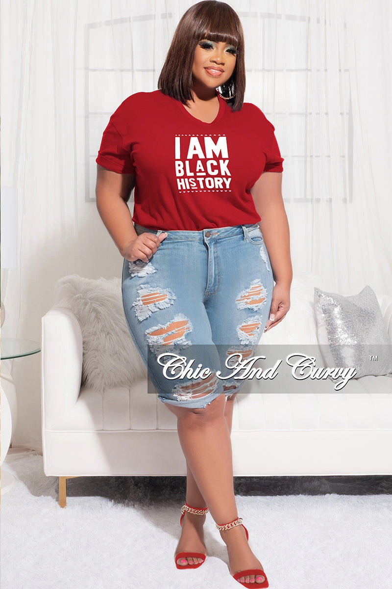 Final Sale Plus Size Short Sleeve Crew Neck I Am Black History T-Shirt in Red Compact Fit Layer Ready