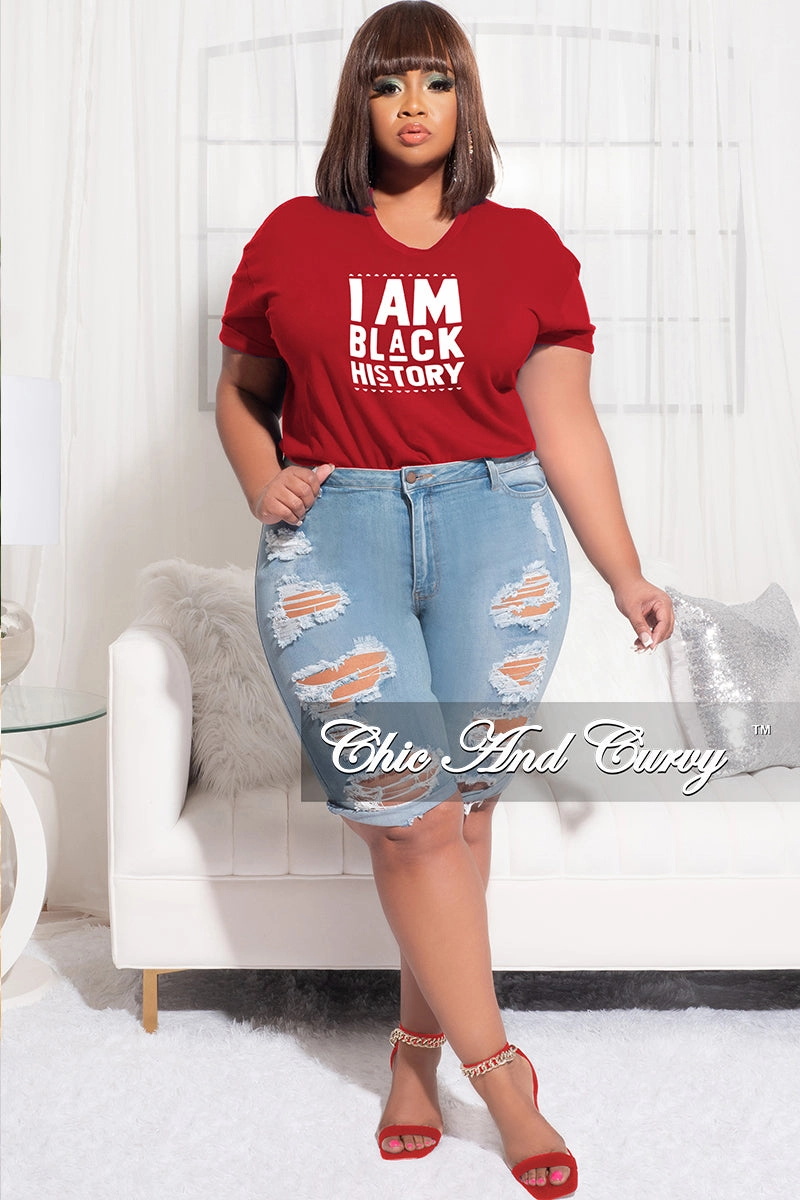 Cold Weather Wear Final Sale Plus Size Short Sleeve Crew Neck I Am Black History T-Shirt in Red