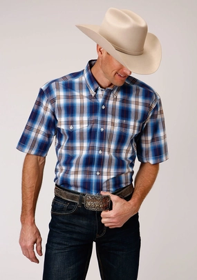 Backpacking Trip Versatile Layering Roper Mens Blue 100% Cotton Royal Plaid BD S/S Button Shirt