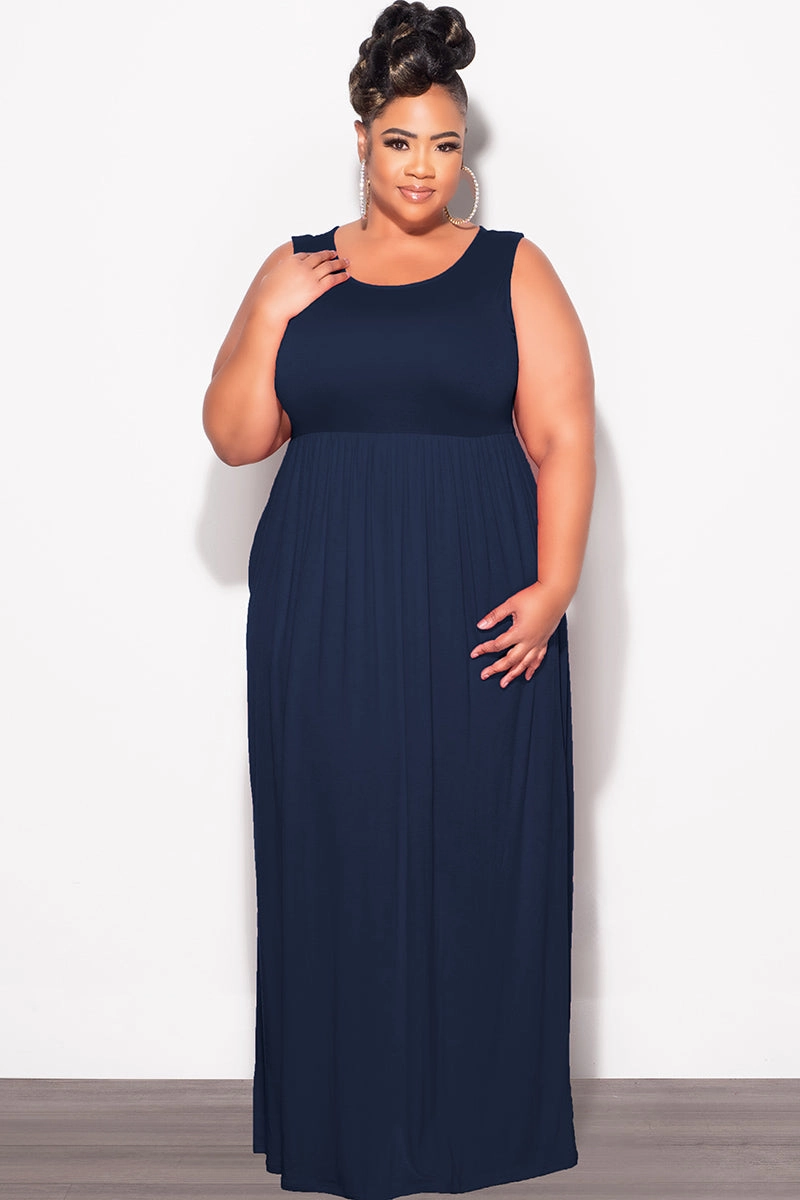 Comfortable Fit Look Final Sale Plus Size Sleeveless Maxi Dress in Navy