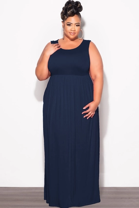 Comfortable Fit Look Final Sale Plus Size Sleeveless Maxi Dress in Navy