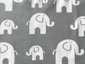 Lighter-Weight White Elephant Herd on Pigeon Grey Cotton Canvas (Made in USA)