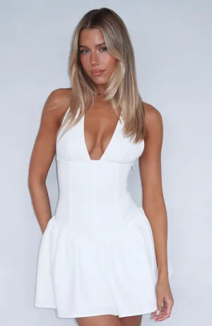 Never Ever Mini Dress White Contrast Topstitching Detail