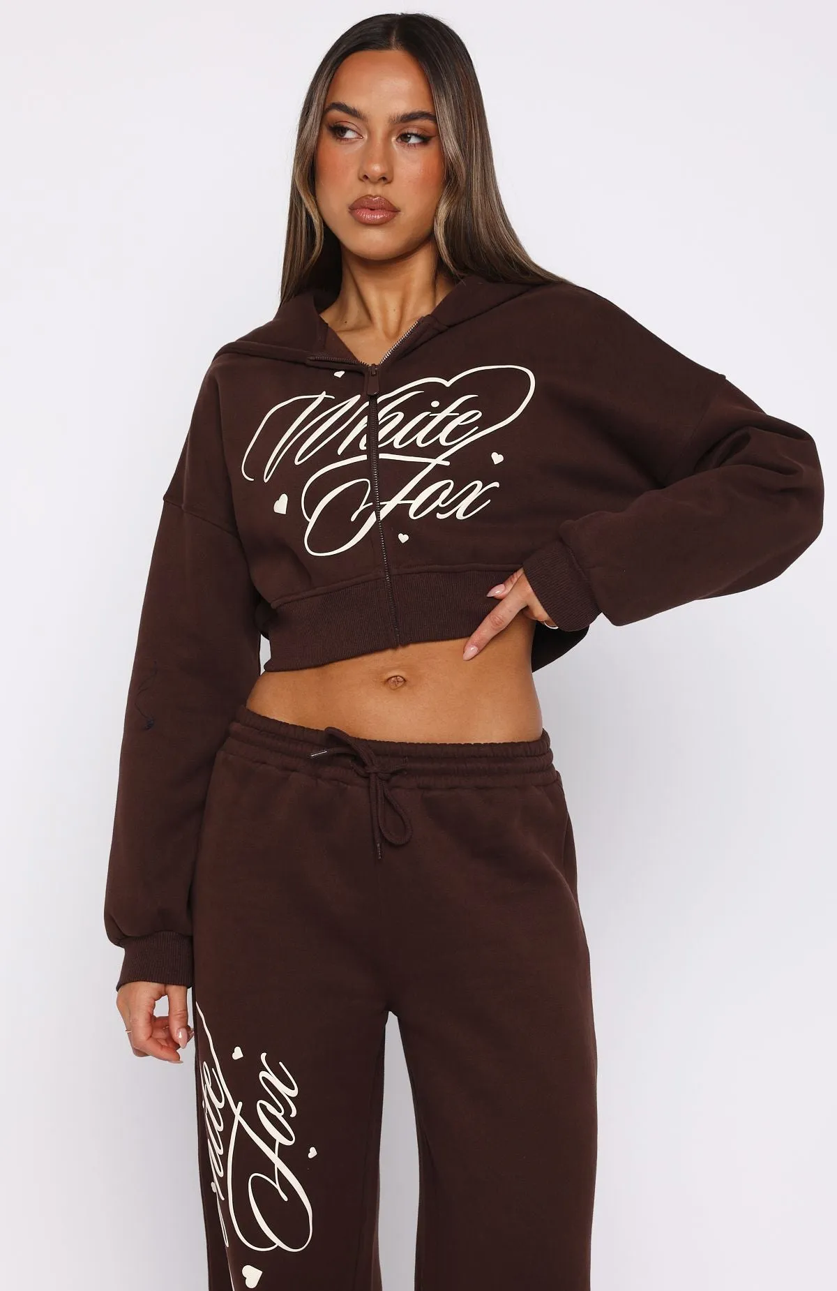Love You Regardless Cropped Zip Front Hoodie Chocolate SheerWeight Knit Fast Drying Material