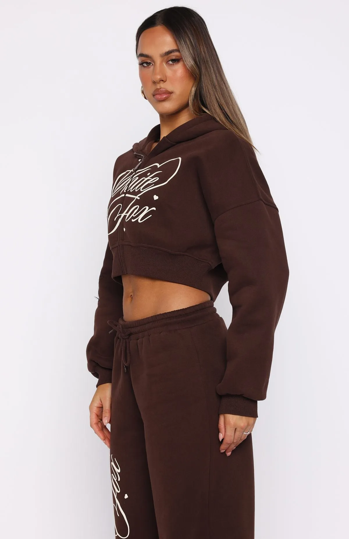 Cozy Finish Love You Regardless Cropped Zip Front Hoodie Chocolate