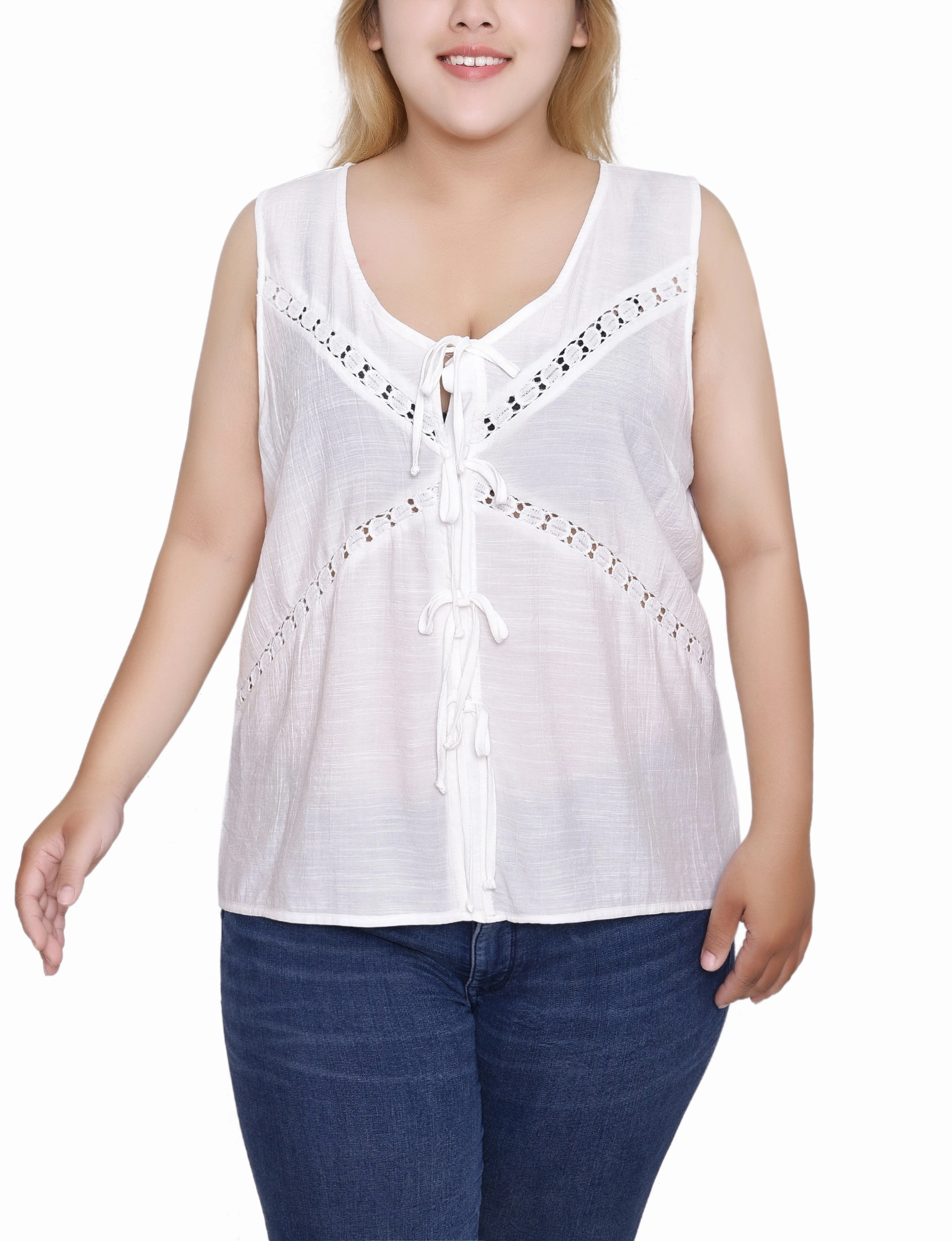 NonChafe Tag Placement Plus Size Sleeveless Tie Detail Blouse
